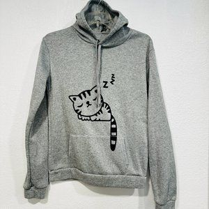 Womens Pullover Hoodie Sweatshirt Cat Graphics Hood with Cat Ears Gray Sz Small